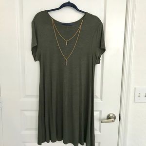 Army Green Flare Dress with Detachable Necklace